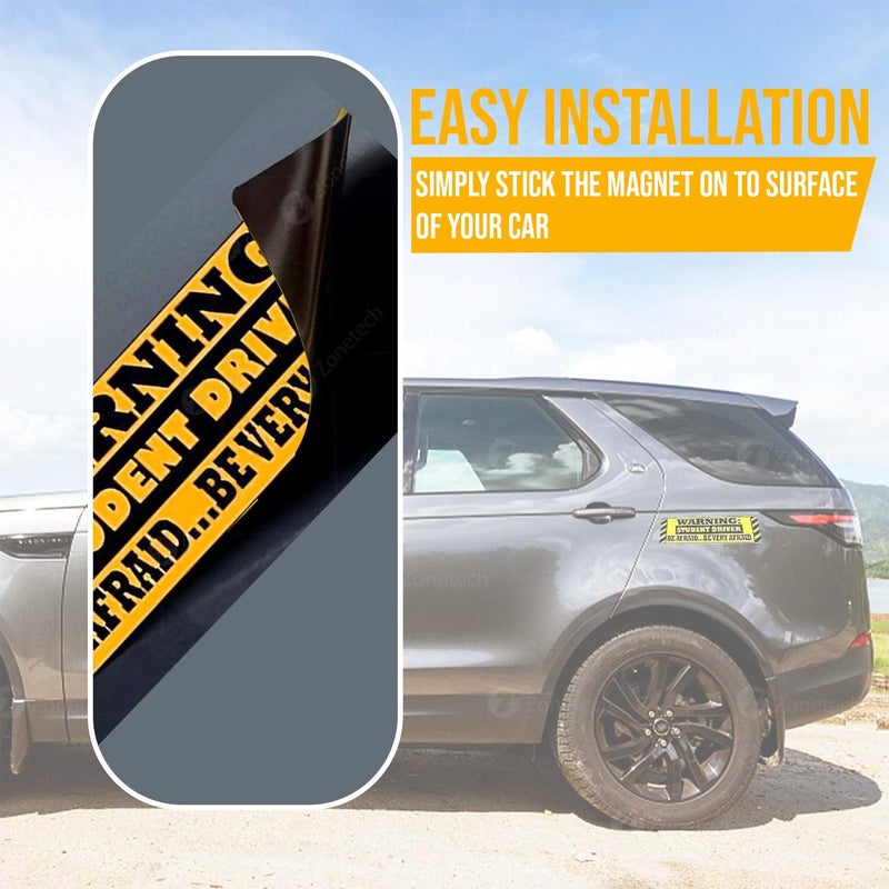 ZONETECH Zone Tech Student Driver Magnetic Sticker - Warning Student Driver be Very Afraid 3 Pcs Funny Sticker Premium Quality Car Safety Vehicle New Driver Yellow Reflective Sign - Image 4